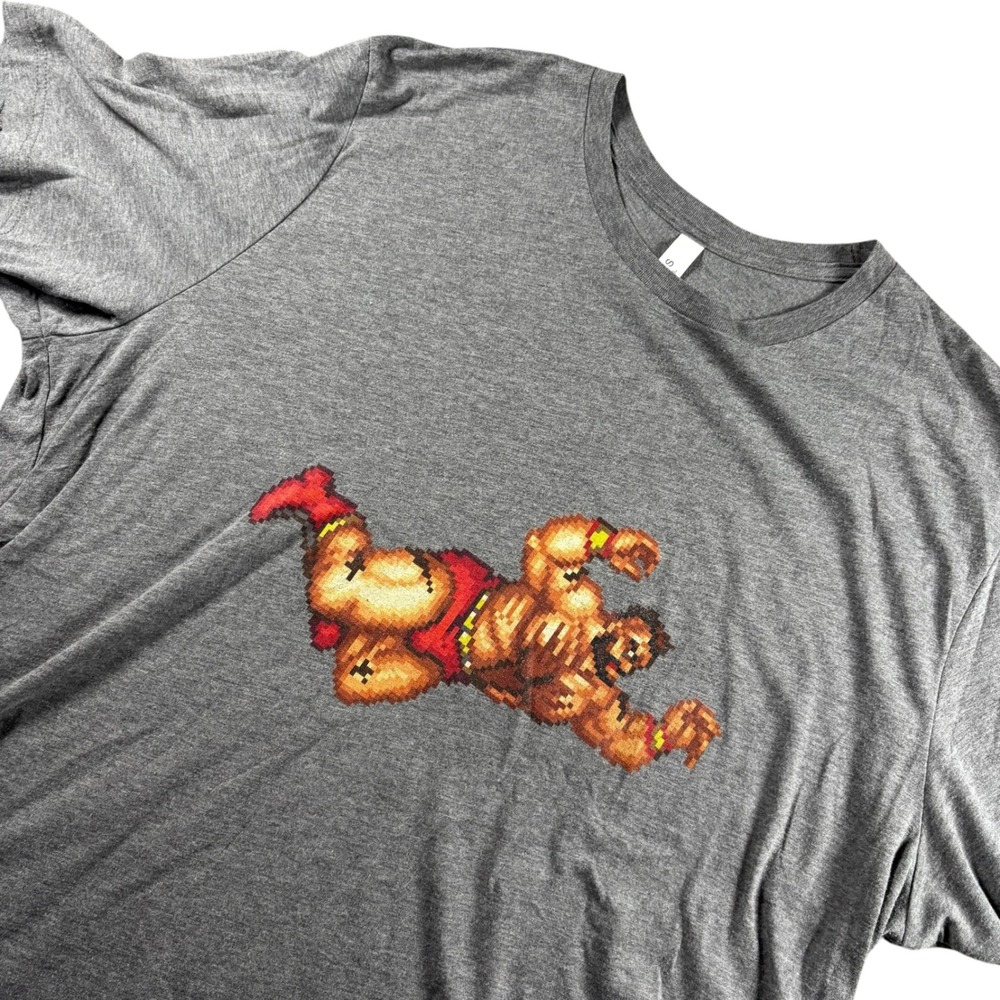 Gamer Street Fighter Zangief Graphic Tee‎ Mens 2XL Gray Pixel Art T-Shirt